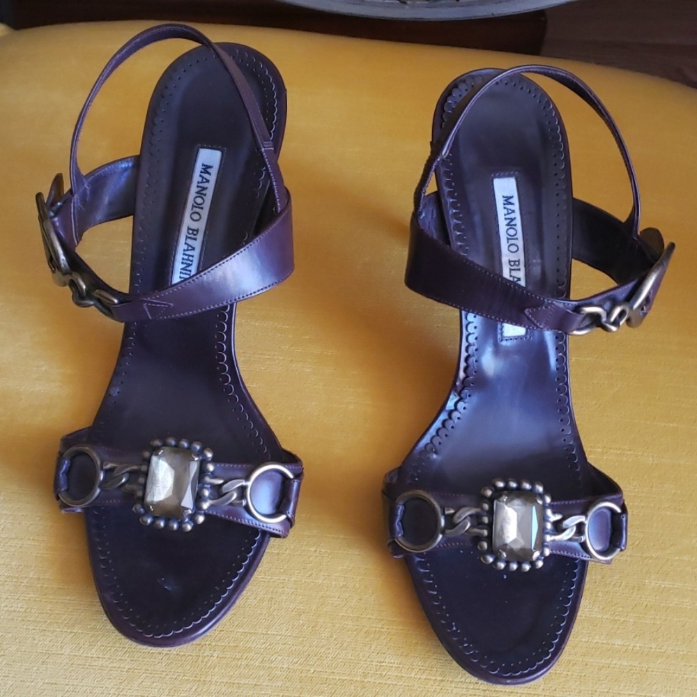 Manolo Blahnik Strap Sandal Brown Leather